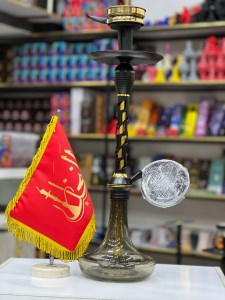 ست قلیان مینی استار باز بدنه مشکی تمام سوپاپ شیره گیر دار شیشه شب تاب مشکی کد ST214