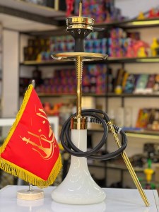 ست قلیان کرنو متوسط بدنه طلایی شیشه شیری کد KE142