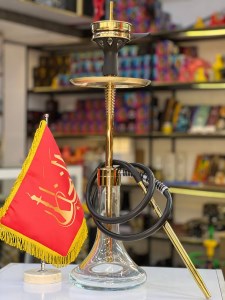 ست قلیان کرنو متوسط بدنه طلایی شیشه شفاف ساده کد KE143