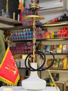 ست قلیان کرنو بزرگ مونیخ بدنه طلایی شیشه سفید شیری کد KE155