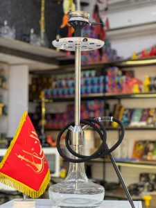 ست قلیان کرنو بزرگ تگزاس بدنه نقره ای شیشه شفاف ساده کد KE158