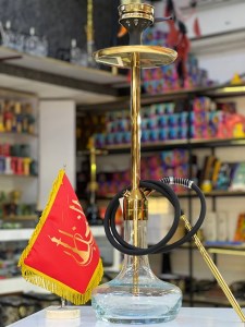 ست قلیان کرنو بزرگ تگزاس بدنه طلایی شیشه شفاف ساده کد KE160