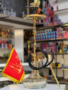 ست قلیان کرنو بزرگ نیویورک بدنه طلایی شیشه عسلی کد KE162