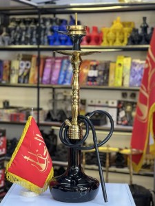 ست قلیان طرح کرنو بدنه طلایی براق شیشه مشکی کد KE116