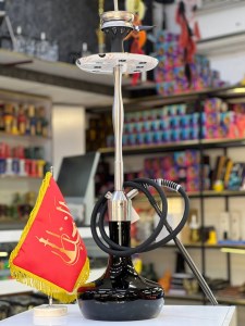 ست قلیان کرنو بزرگ نیویورک بدنه نقره ای شیشه مشکی کد KE165