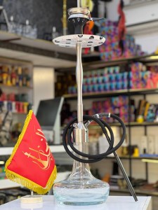 ست قلیان کرنو بزرگ نیویورک بدنه نقره ای شیشه شفاف ساده کد KE166