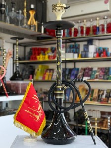 ست قلیان مستر لوکس بزرگ بدنه استیل مشکی طلایی شیره گیر دار شیشه شب تاب مشکی کد ML112