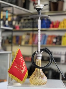 ست قلیان ریچمن بدنه نقره شیشه زرد کد RE113