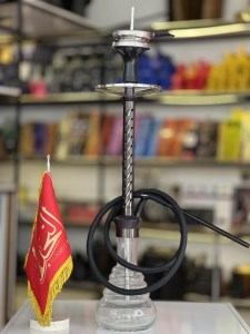 ست قلیان کارمانیا بدنه تمام شیار سوپاپ دار مشکی شیشه شفاف کد KA134