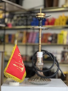 ست قلیان کارمانیا بدنه طلایی شیشه کریستال عسلی کد KA136