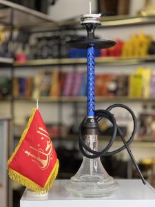 ست قلیان لاین کینگ بدنه تمام شیار سوپاپ دار آبی شیشه شفاف کد LA103