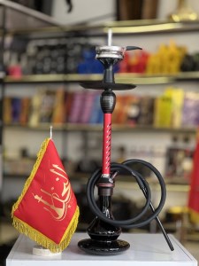 ست قلیان لاین کینگ بدنه تمام شیار سوپاپ دار شیره گیر دار قرمز شیشه مشکی کد LA106