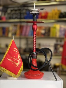 ست قلیان لاین کینگ بدنه تمام شیار سوپاپ دار شیره گیر دار قرمز شیشه شبرنگ قرمز کد LA107