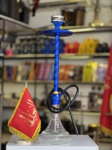 ست قلیان لاین کینگ بدنه بلند آبی شیشه شفاف کد LA110