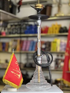 ست قلیان لاین کینگ بدنه تمام شیار سوپاپ دار شیره گیر دار نقره ای شیشه شبرنگ شفاف کد LA113