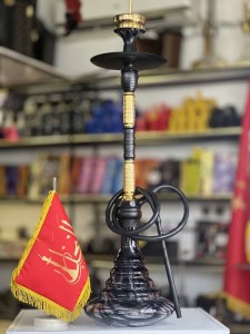 ست قلیان لاین کینگ بدنه تمام شیار سوپاپ دارمشکی طلایی شیشه ابروبادی کد LA114