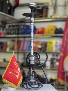 ست قلیان لاین کینگ بدنه تمام شیار سوپاپ دارنقره ای شیشه ابروبادی کد LA115