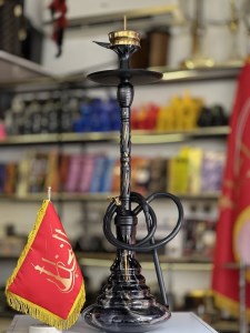 ست قلیان لاین کینگ سه شیلنگ بدنه مشکی طلایی شیشه ابروبادی کد LA116