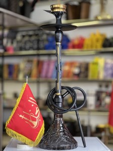 ست قلیان لاین کینگ بدنه تمام شیار سوپاپ دارمشکی طلایی شیشه کریستال دودی کد LA117