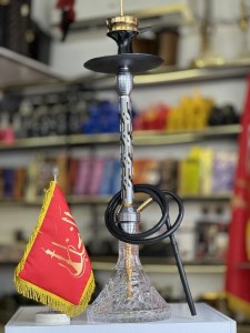 ست قلیان لاین کینگ بدنه تمام شیار سوپاپ دارنقره ای طلایی شیشه کریستال شفاف کد LA118