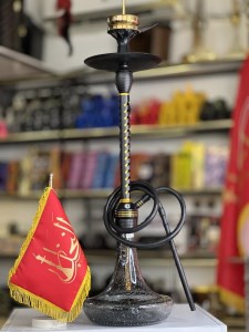 ست قلیان لاین کینگ بدنه تمام شیار سوپاپ دار شیره گیر دار مشکی طلایی شیشه سفینه ای شبرنگ کد LA119