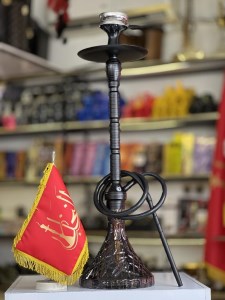 ست قلیان لاین کینگ بدنه تمام شیار سوپاپ دار شیره گیر دار مشکی شیشه کریستال دودی کد LA120