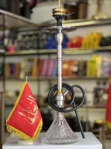 ست قلیان لاین کینگ بدنه تمام شیار سوپاپ دار شیره گیر دار نقره ای شیشه کریستال شفاف کد LA121