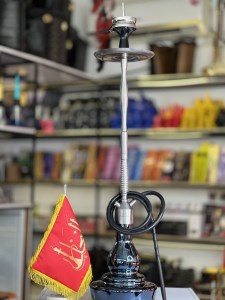 ست قلیان لاین کینگ کاجی بدنه استیل نقره ای شیشه مشکی کد LA124