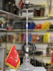 ست قلیان لاین کینگ کاجی بدنه استیل نقره ای شیشه شفاف کد LA125