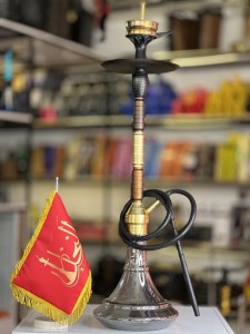 ست قلیان لاین کینگ شیره گیر دار بدنه قهوه ای طلایی شیشه شفاف کد LA131