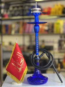 ست قلیان لاین کینگ بدنه تمام شیار سوپاپ دار شیره گیر دار آبی شیشه شبرنگ آبی کد LA132