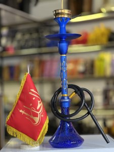 ست قلیان لاین کینگ بدنه تمام شیار سوپاپ دار شیره گیر دار آبی شیشه شبرنگ آبی کد LA134