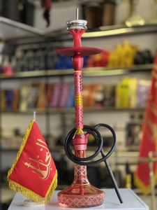 ست قلیان لاین کینگ بدنه تمام شیار سوپاپ دار شیره گیر دار قرمز شیشه شفاف قرمز کد LA138