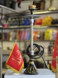 ست قلیان لاین کینگ بدنه تمام شیار سوپاپ دار شیره گیر دار نقره ای طلایی شیشه ابروبادی کد LA139