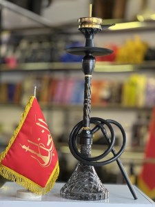 ست قلیان لاین کینگ بدنه تمام شیار سوپاپ دار مشکی طلایی شیشه کریستال دودی کد LA140