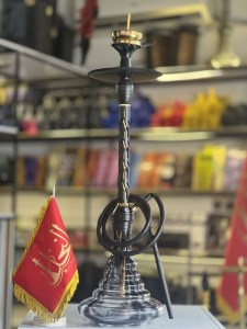 ست قلیان لاین کینگ بدنه تمام شیار سوپاپ دار مشکی طلایی شیشه ابروبادی کد LA143