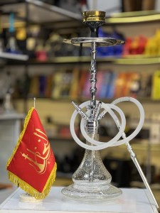 ست قلیان DH چهارشلنگ بدنه استیل شیشه شبرنگ شفاف کد DH147