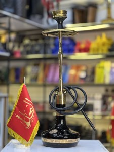 ست قلیان DH بدنه استیل طلایی شیشه ورساچ مشکی کد DH148