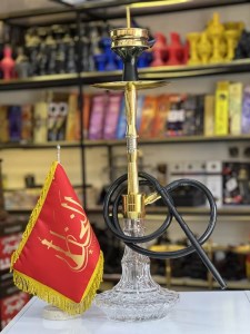 ست قلیان استار باز بدنه استیل طلایی براق شیشه شفاف کد ST102