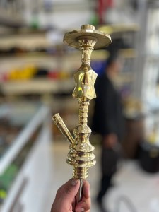 بدنه (تنه) برنجی قلیان ستاره ای چهار پهلو زرد 30 سانتی کد BE103