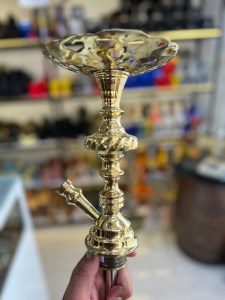 بدنه (تنه) برنجی قلیان تک قپه گرد سینی دار 25 سانتی کد BE109