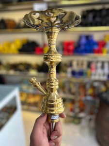 بدنه (تنه) برنجی قلیان تک قپه زرد سینی دار 25 سانتی کد BE108