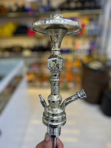 بدنه (تنه) برنجی قلیان تک مکعب آبکاری قلم زنی سوپاپ دار 25 سانتی کد BE111