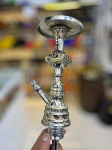 بدنه (تنه) برنجی قلیان مکعب چهار گوش آبکاری قلم زنی 25 سانتی کد BE114