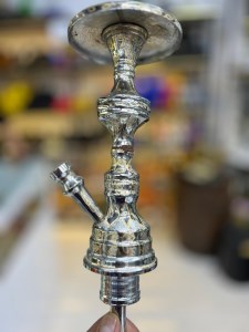 بدنه (تنه) برنجی قلیان تک مکعب هشت ضلعی آبکاری قلم زنی 25 سانتی کد BE115