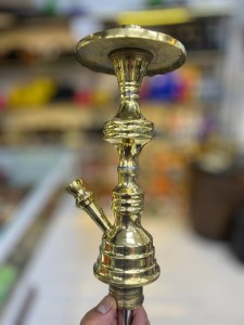 بدنه (تنه) برنجی قلیان تک مکعب هشت ضاعی زرد 25 سانتی کد BE116