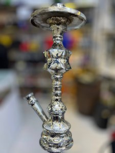 بدنه (تنه) برنجی قلیان تک مکعب هشت ضلعی آبکاری قلم زنی 25 سانتی کد BE119