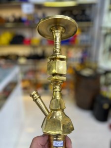 بدنه (تنه) برنجی قلیان تک مکعب زرد 50 سانتی کد BE124