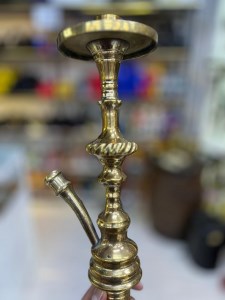 بدنه (تنه) برنجی قلیان تک مکعب گرد شیار دار زرد 60 سانتی کد BE129