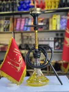 ست قلیان استار باز سوپاپ مخفی بدنه زرد شیشه زرد شفاف کد ST112